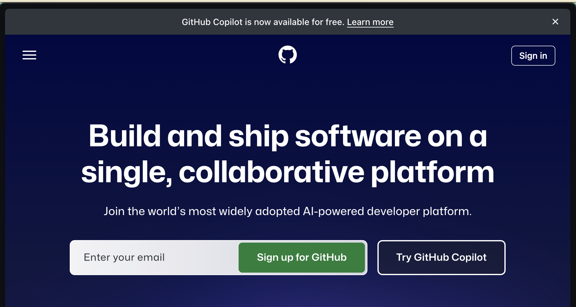 GitHubのトップページ
