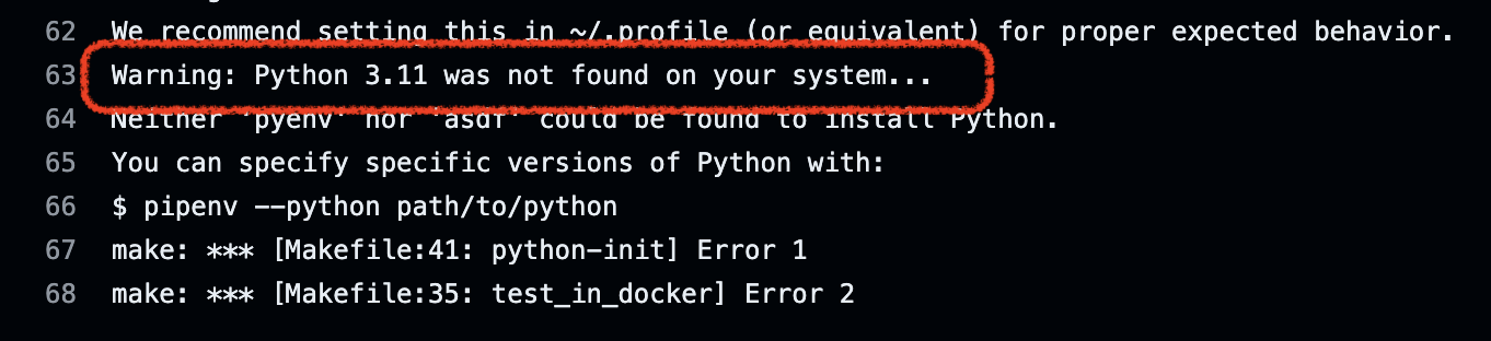 テストの際にPythonの3.11が見つからないことによるテスト不良